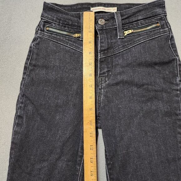 Levi's 721 High Rise Skinny Moto ankle Jeans zip pockets Ultra Black Size 25 - Picture 13 of 13